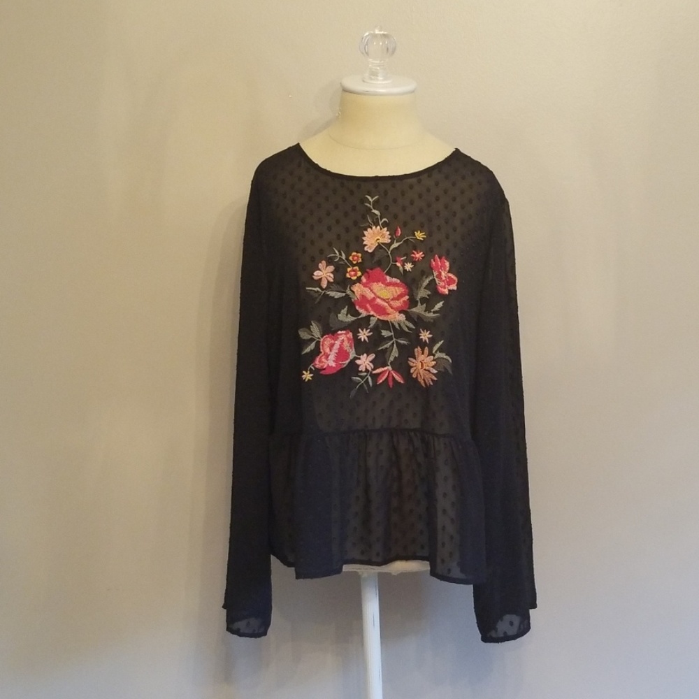 Mossimo ~ Black Sheer Long Sleeve Blouse